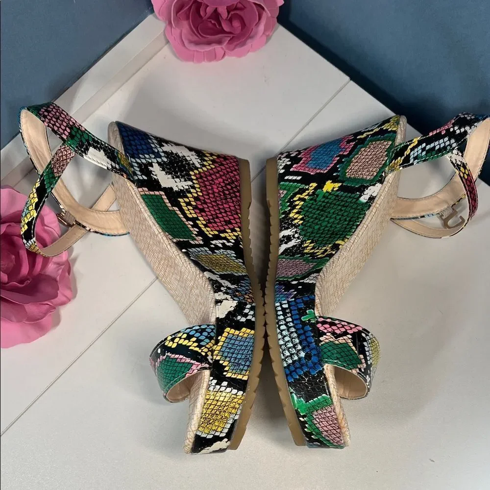 New w/o Box! Vibrant Multicolor Faux Snakeskin Platform Wedge Sandals Womens 42